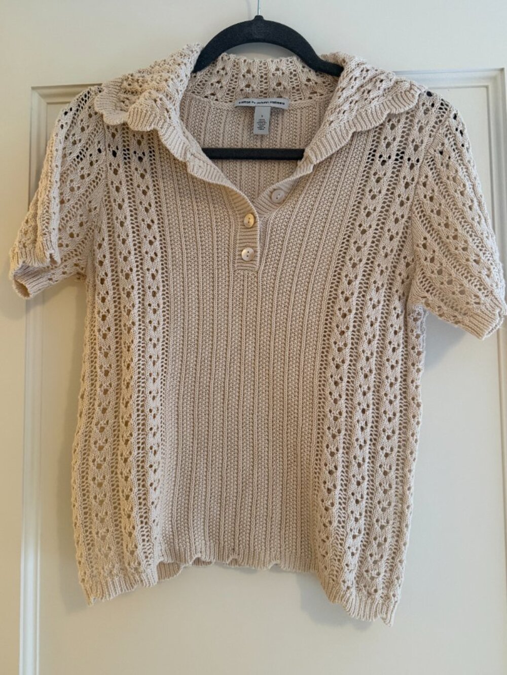 Cotton by Autumn Cashmere Pointelle Wide Collar Polo with Panel